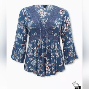 Torrid Sz3 Babydoll Gauze Crochet Time Lace-up Blouse